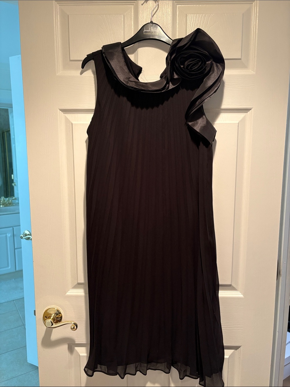 Joseph Ribkoff Black Sleeveless Cocktail Dress with Rosette Detail